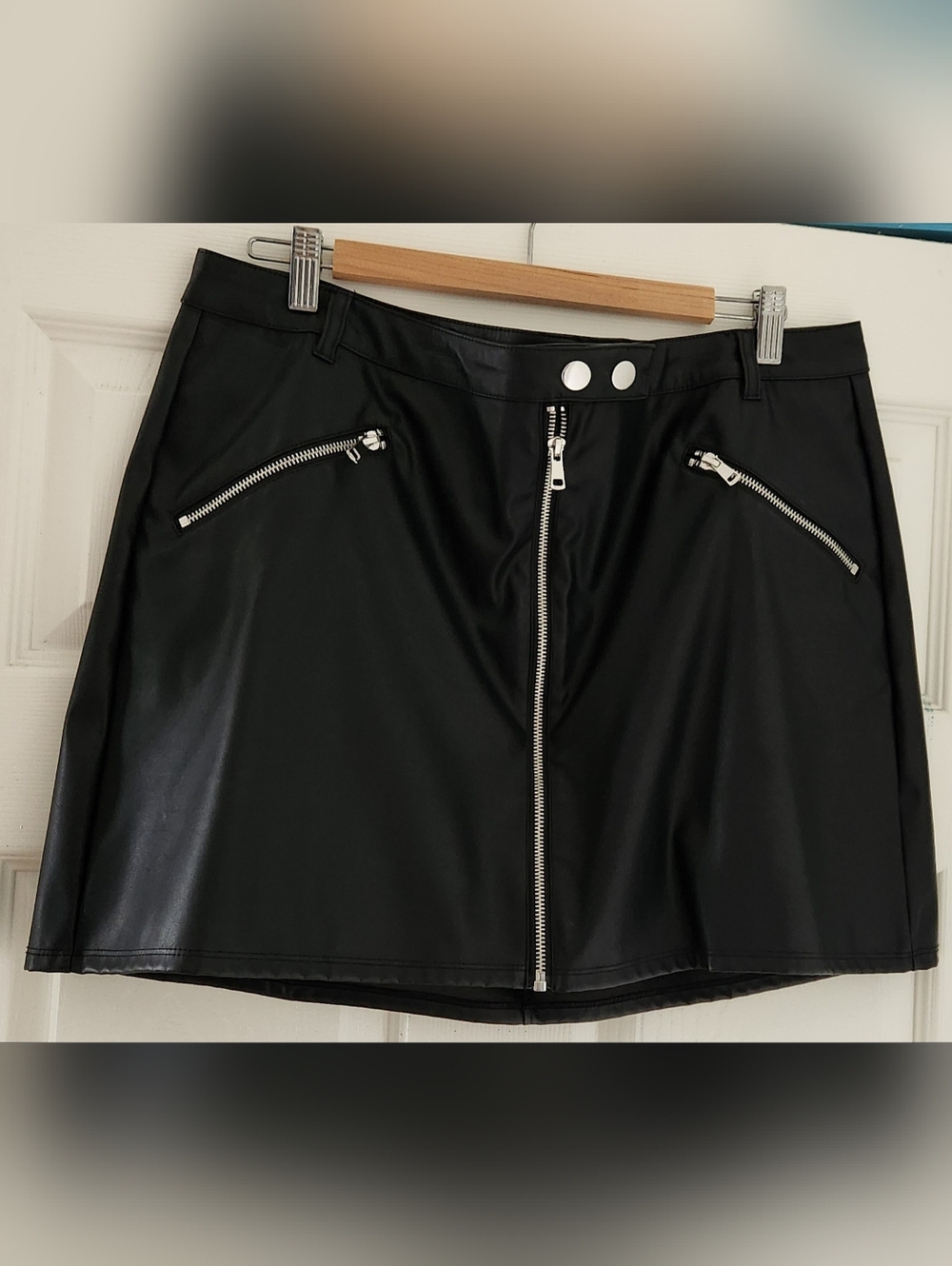 wild fable Black Faux Leather Mini Skirt with Silver Zippers
